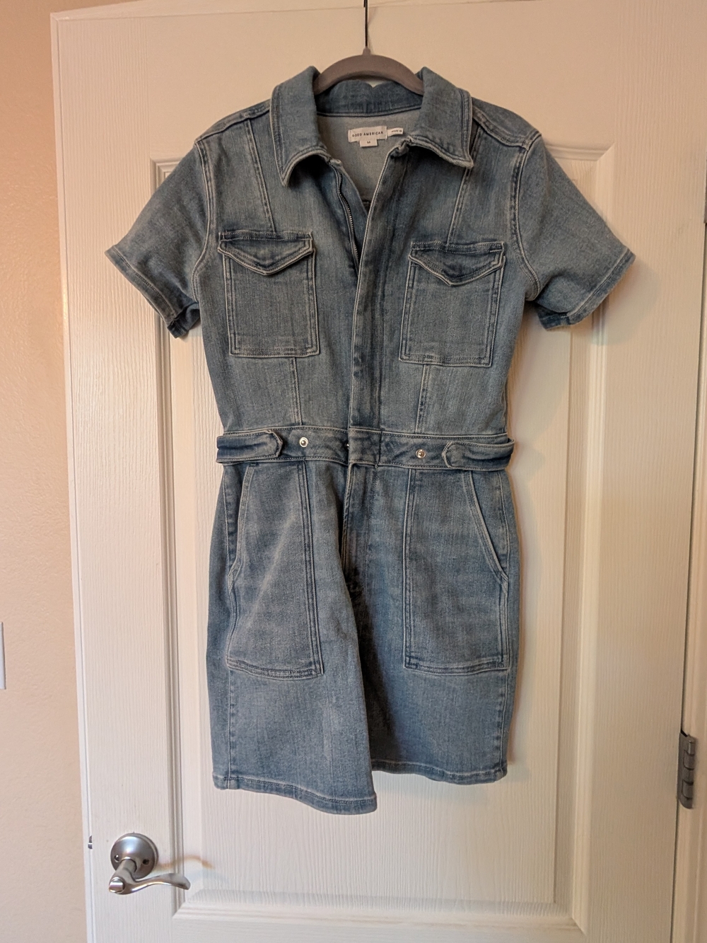 Good American Light Blue Fit For Success Denim Mini Dress